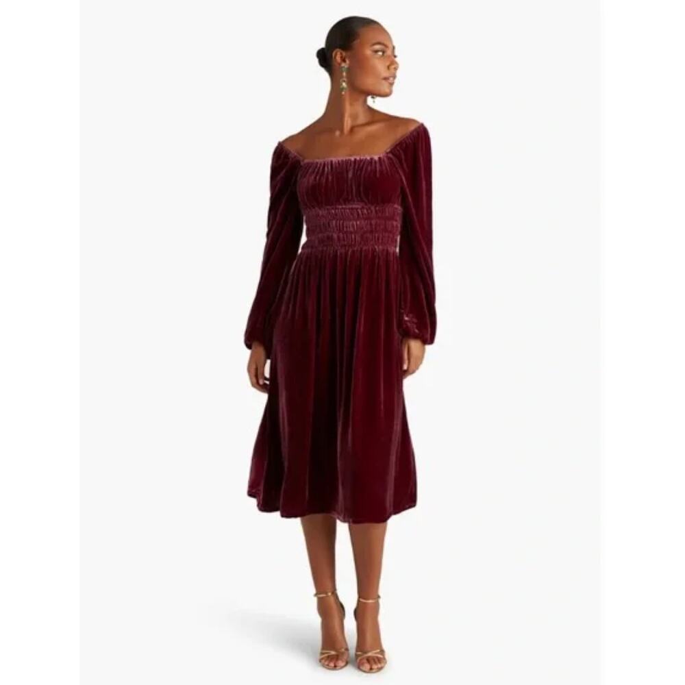 Hill House Velvet Midi Dress in Burgundy